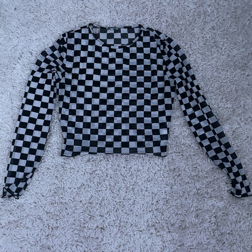 Checkered Mesh Crop Top